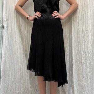 Silk Black Asymmetrical Midi Skirt A-Line by‎ Worth